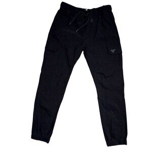 Benjamin Black Mens Pull On Elastic Waist Cargo Pants-Black-Size Small-GUC